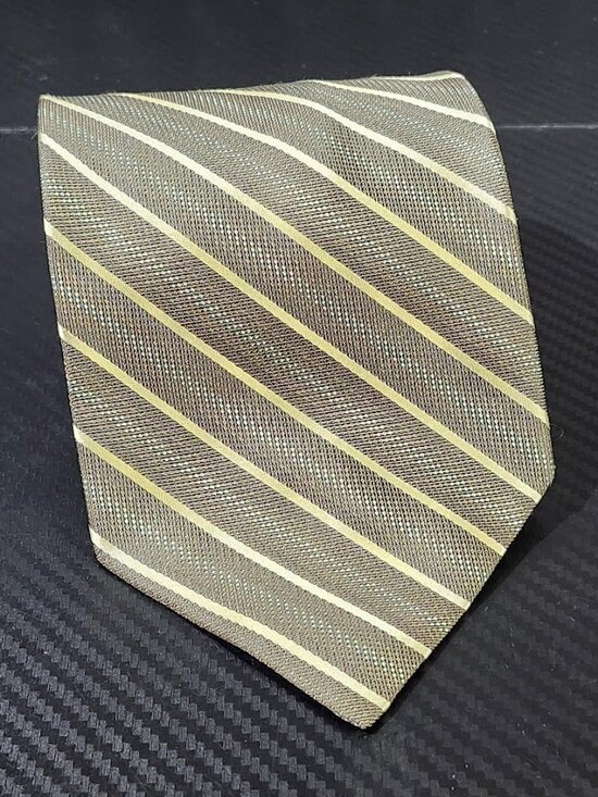 Pavone Other - Pavone Light Brown Diagonal Striped 100% Silk Tie Made In Italy